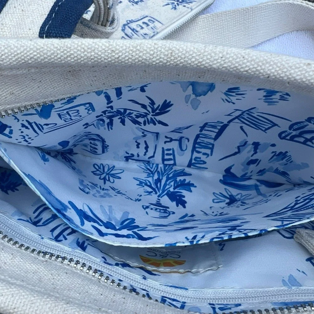 C&C California Women's Blue Greek Canvas Tote Bag w/ Matching Pouch Tiktok Viral